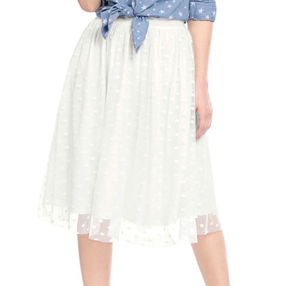 Allegra K Women Dots Elastic Waistband Skirt Small